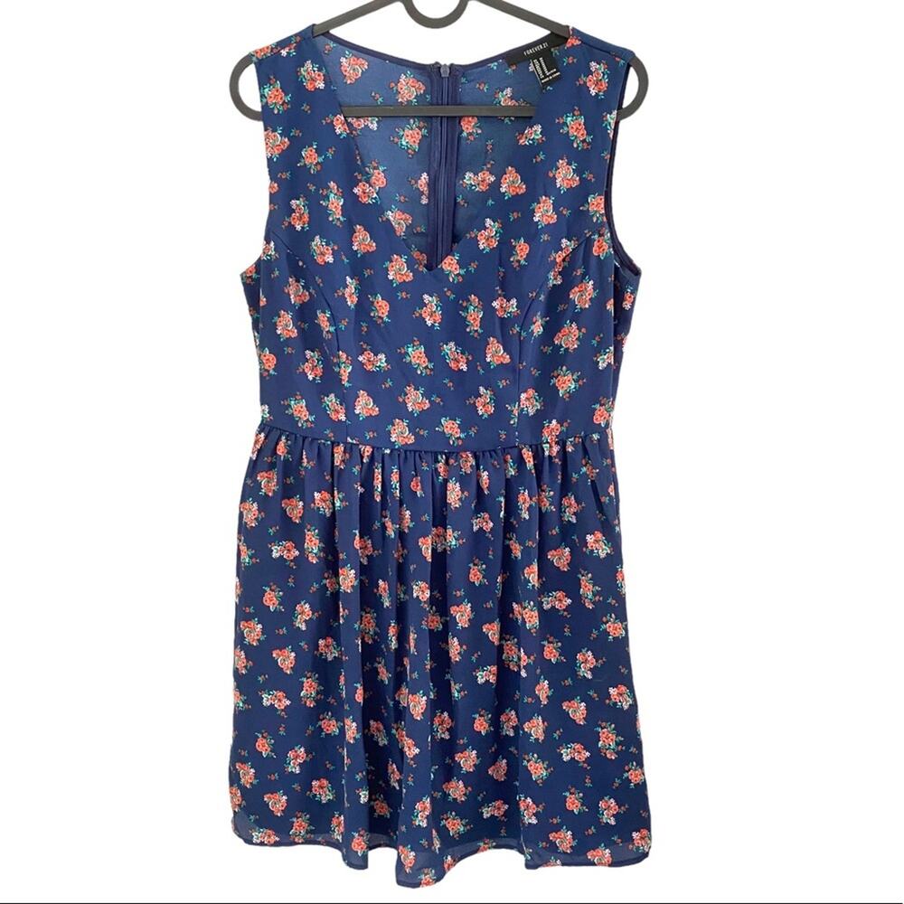 Forever 21 y2k Floral Mini Dress Romper lined M zip up back sundress